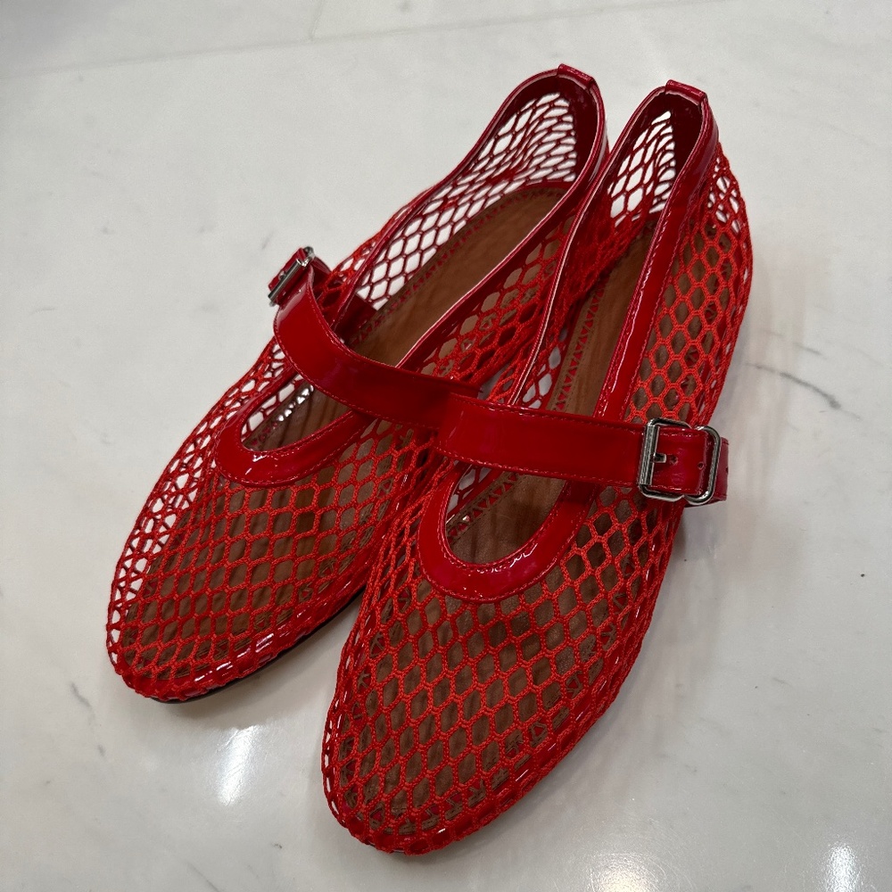 Women’s Red Mesh Mary Jane Ballet Slippers